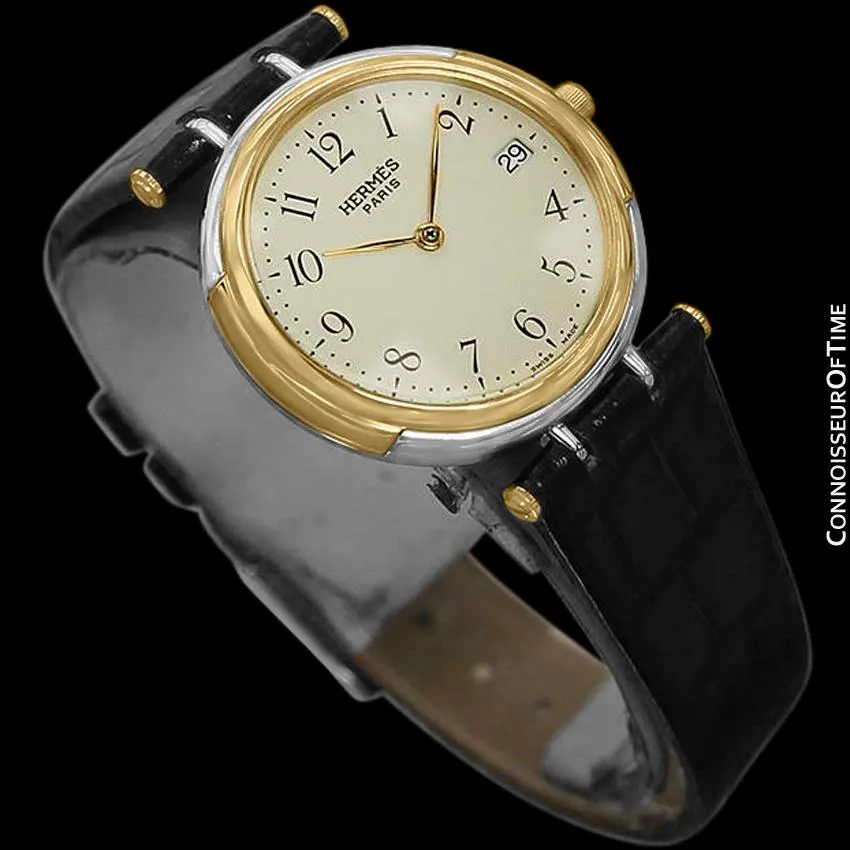Hermes Windsor Mens Midsize Unisex Watch - Stainless Steel & 18K Gold Plated