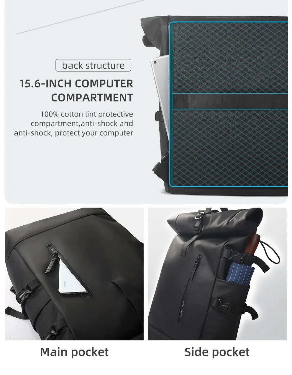 HK Expandable Travel Backpack for Men – Large Capacity Waterproof 15.6” Laptop Bag, Hiking Rucksack with USB Port
