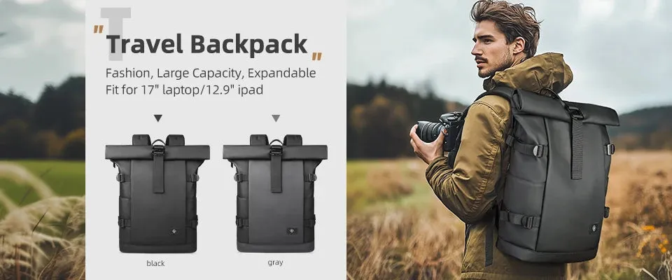 HK Expandable Travel Backpack for Men – Large Capacity Waterproof 15.6” Laptop Bag, Hiking Rucksack with USB Port