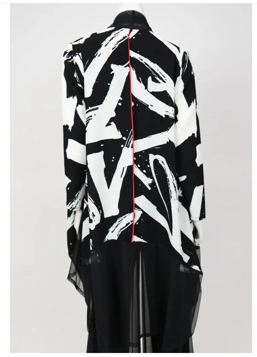 IC Collection 7102J Long Sleeve Mesh Shawl Collar Asymmetrical Jacket
