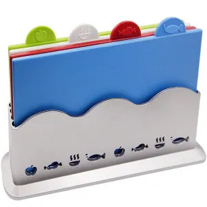 Index Cutting Board Set | Color-Coded Cutting Board Set with Holder | Non-slip Thick Cutting boards for kitchen | Easy-access Easy Clean Kitchen gadgets (colorful)
