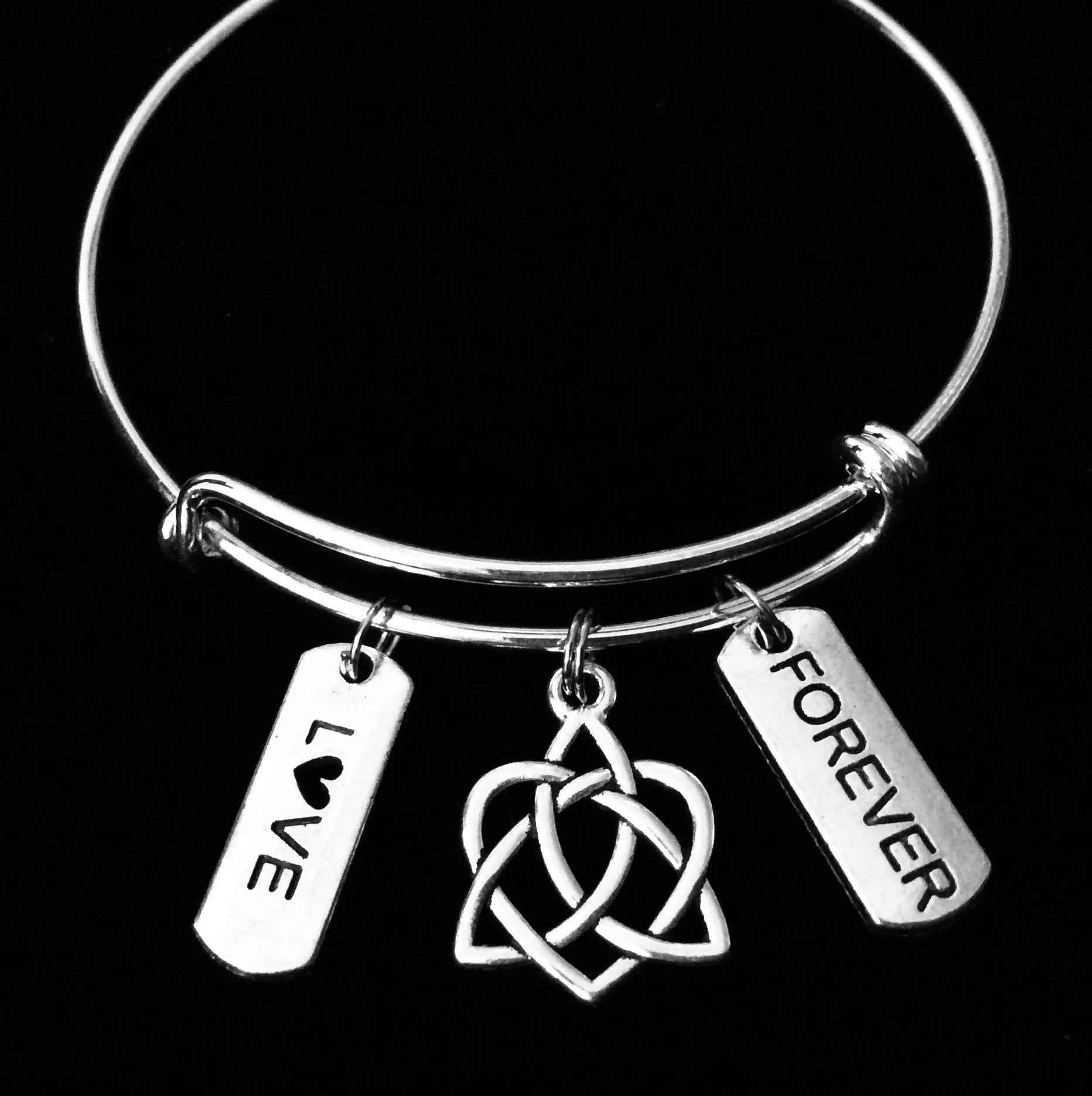 Infinity Heart Love Forever Silver Expandable Charm Bracelet Adjustable Bangle Gift for Wife Girlfriend Daughter One Size Fits All