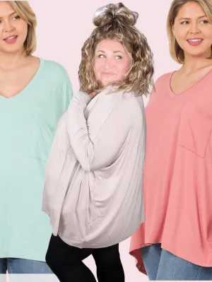 Jamie Luxe Oversized Pocket Long Sleeve Top (lots of colors!)