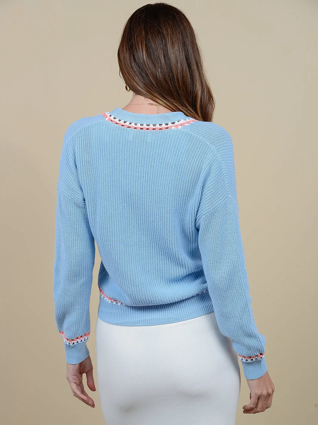 Jennifer Women's Cotton Cardigan with Crochet Trim