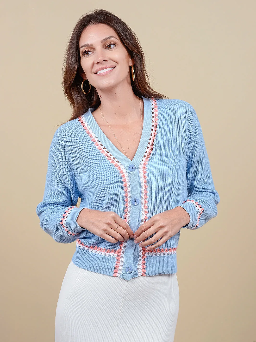 Jennifer Women's Cotton Cardigan with Crochet Trim