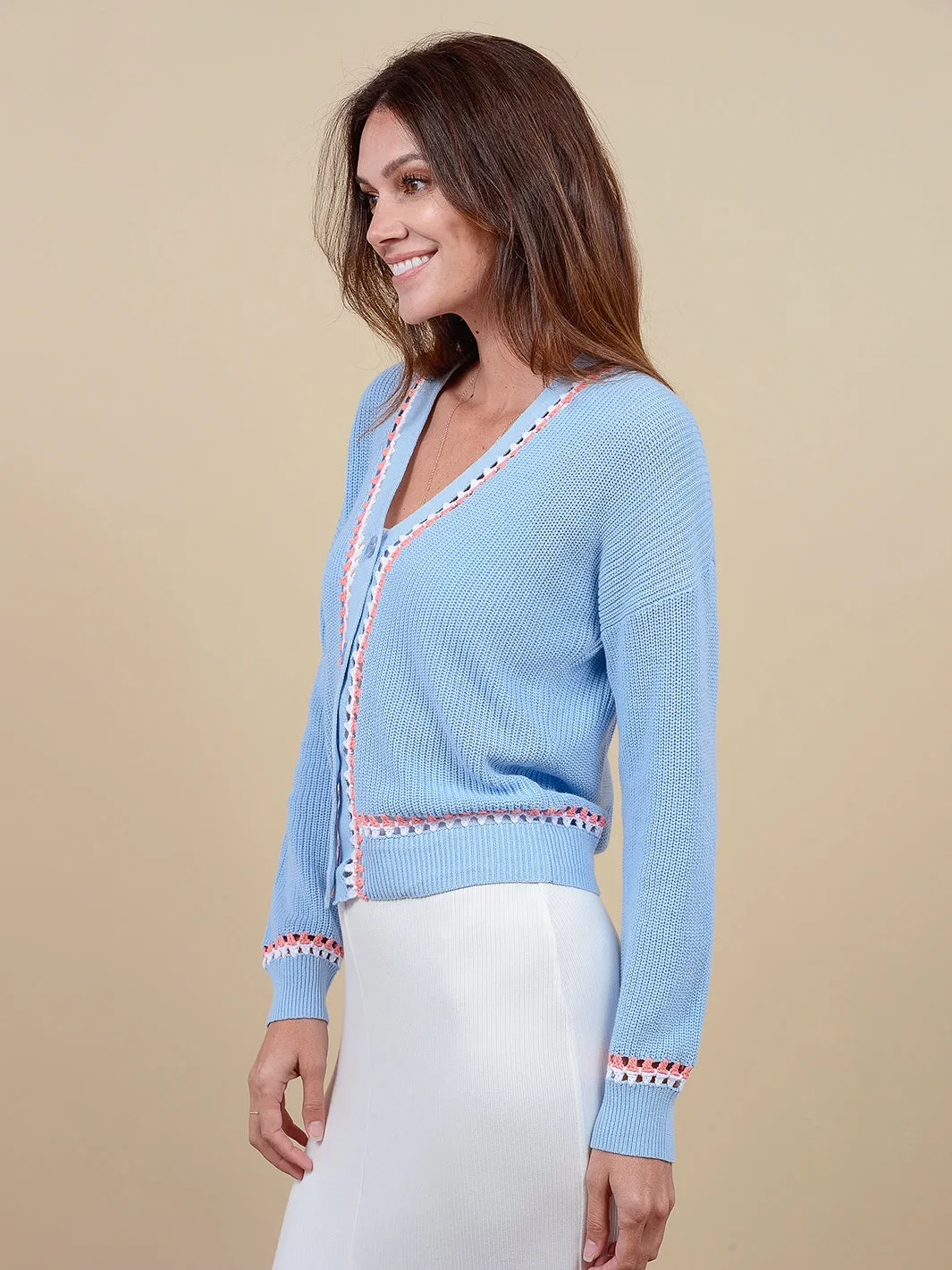 Jennifer Women's Cotton Cardigan with Crochet Trim