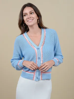Jennifer Women's Cotton Cardigan with Crochet Trim
