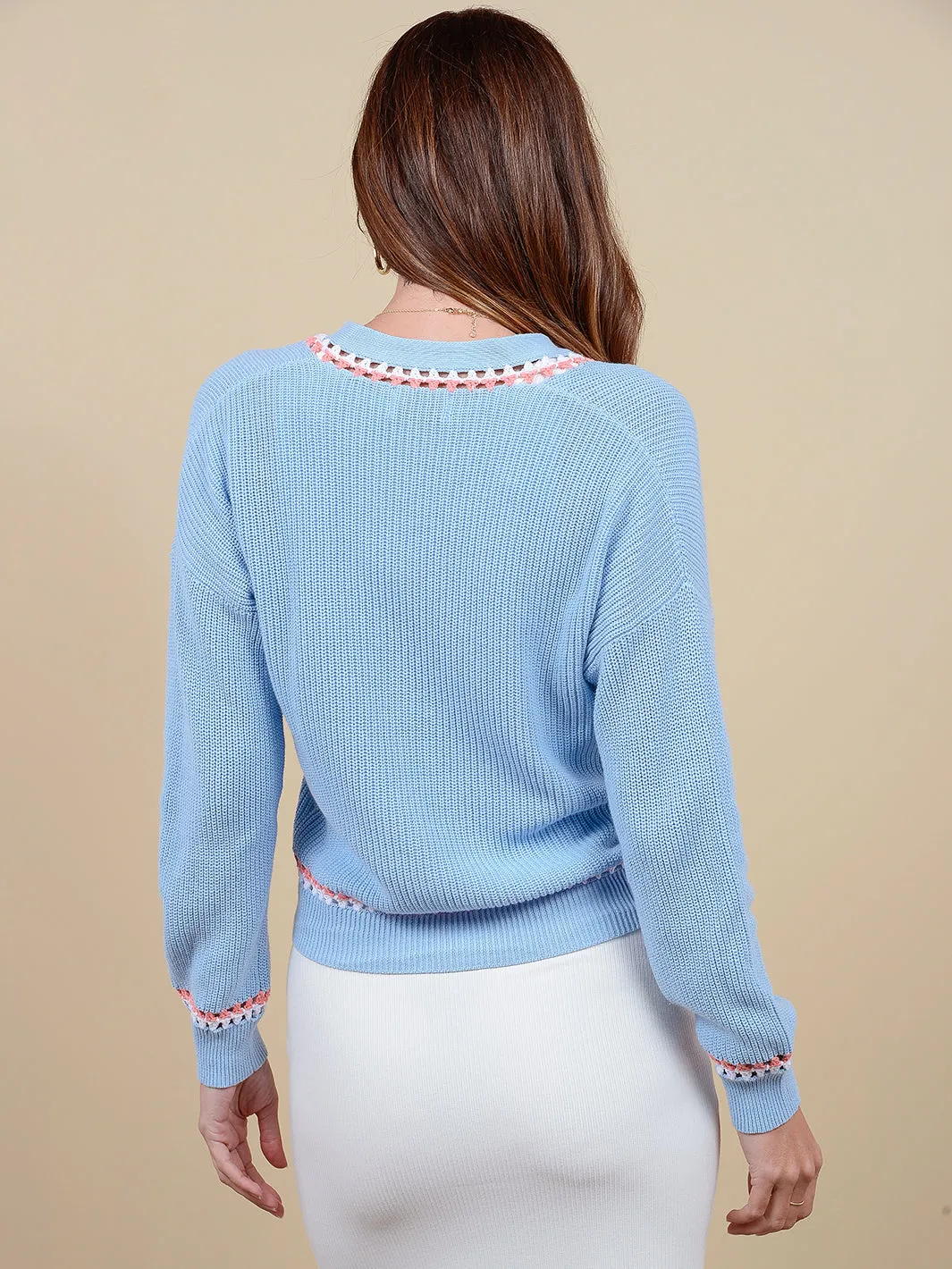 Jennifer Women's Cotton Cardigan with Crochet Trim
