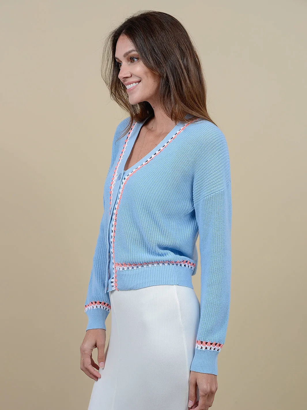 Jennifer Women's Cotton Cardigan with Crochet Trim