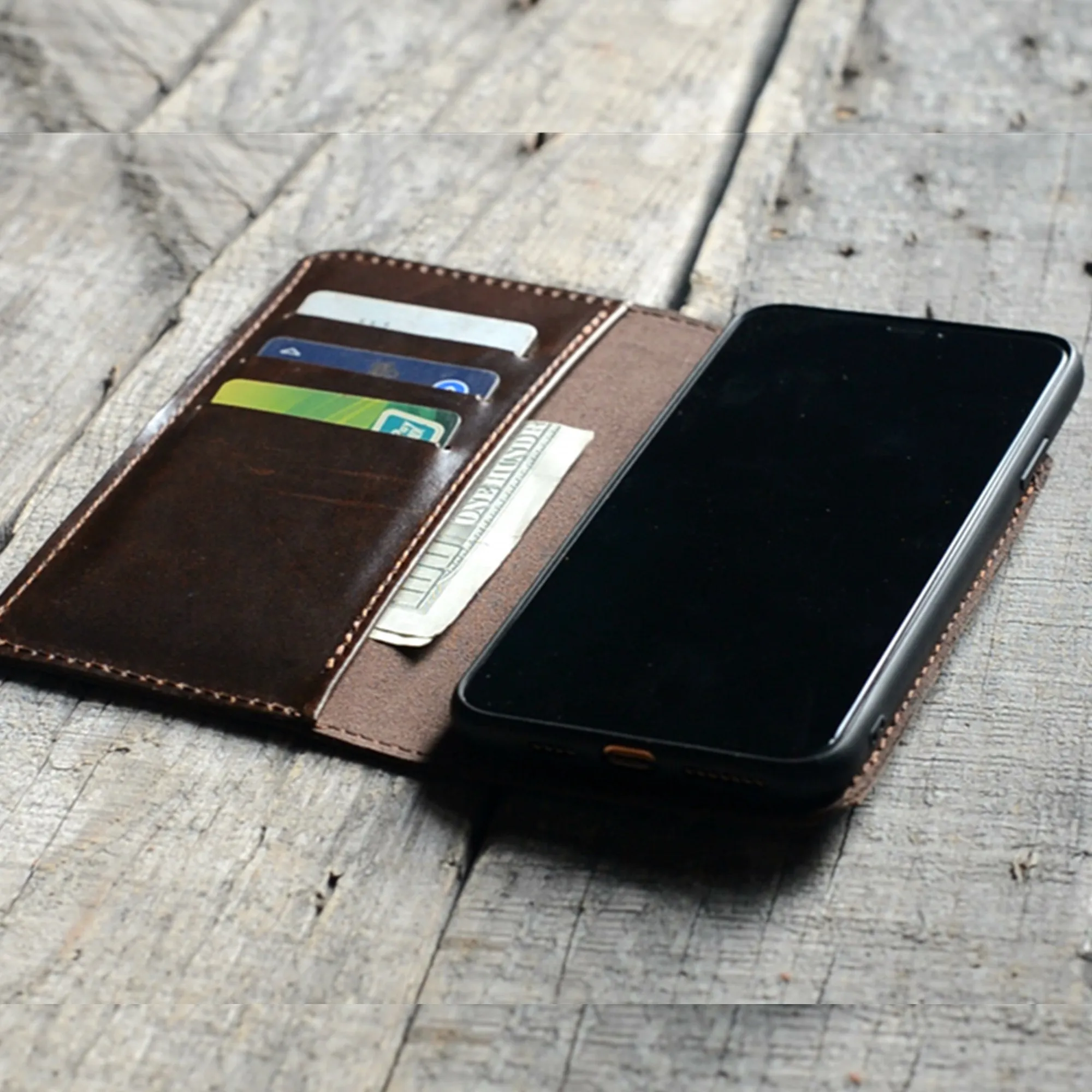 JJNUSA RFID Genuine Leather Distressed Wallet for Iphone 11 Magnetic Detachable Case