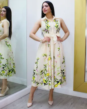 Just For You Lemon Pattern Midi Dress