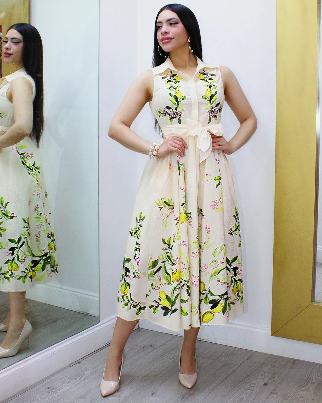 Just For You Lemon Pattern Midi Dress
