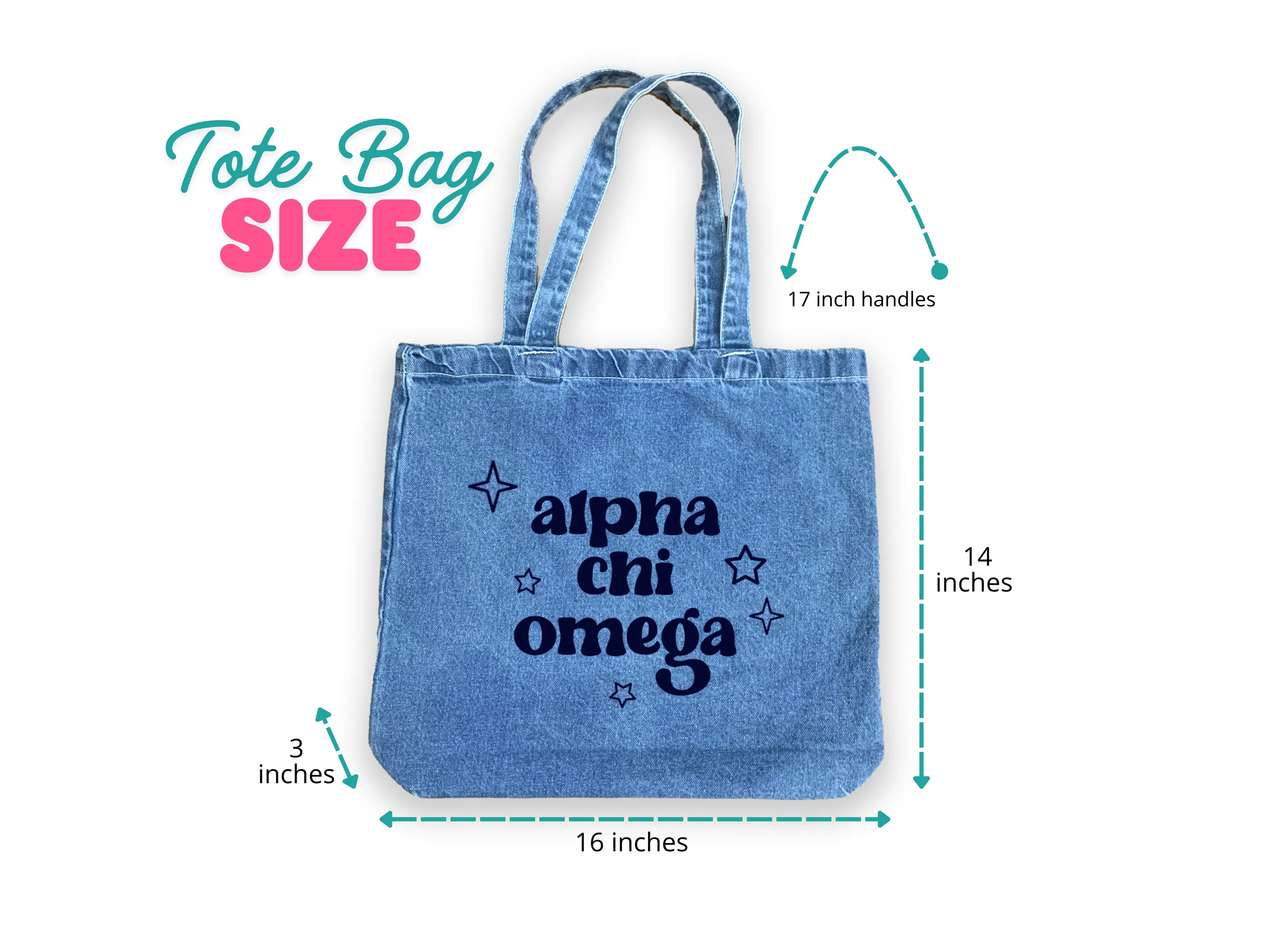 Kappa Alpha Theta Denim Tote Bag - Sorority Gift, Big Little Reveal, Bid Day, Greek Life Accessory