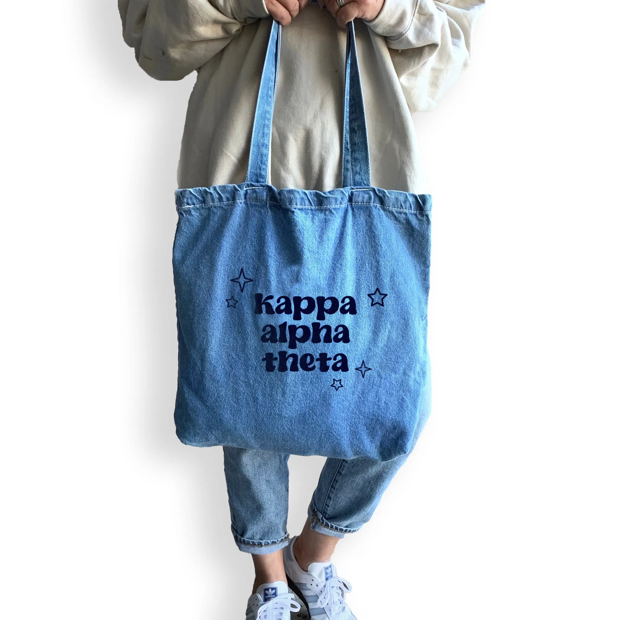 Kappa Alpha Theta Denim Tote Bag - Sorority Gift, Big Little Reveal, Bid Day, Greek Life Accessory
