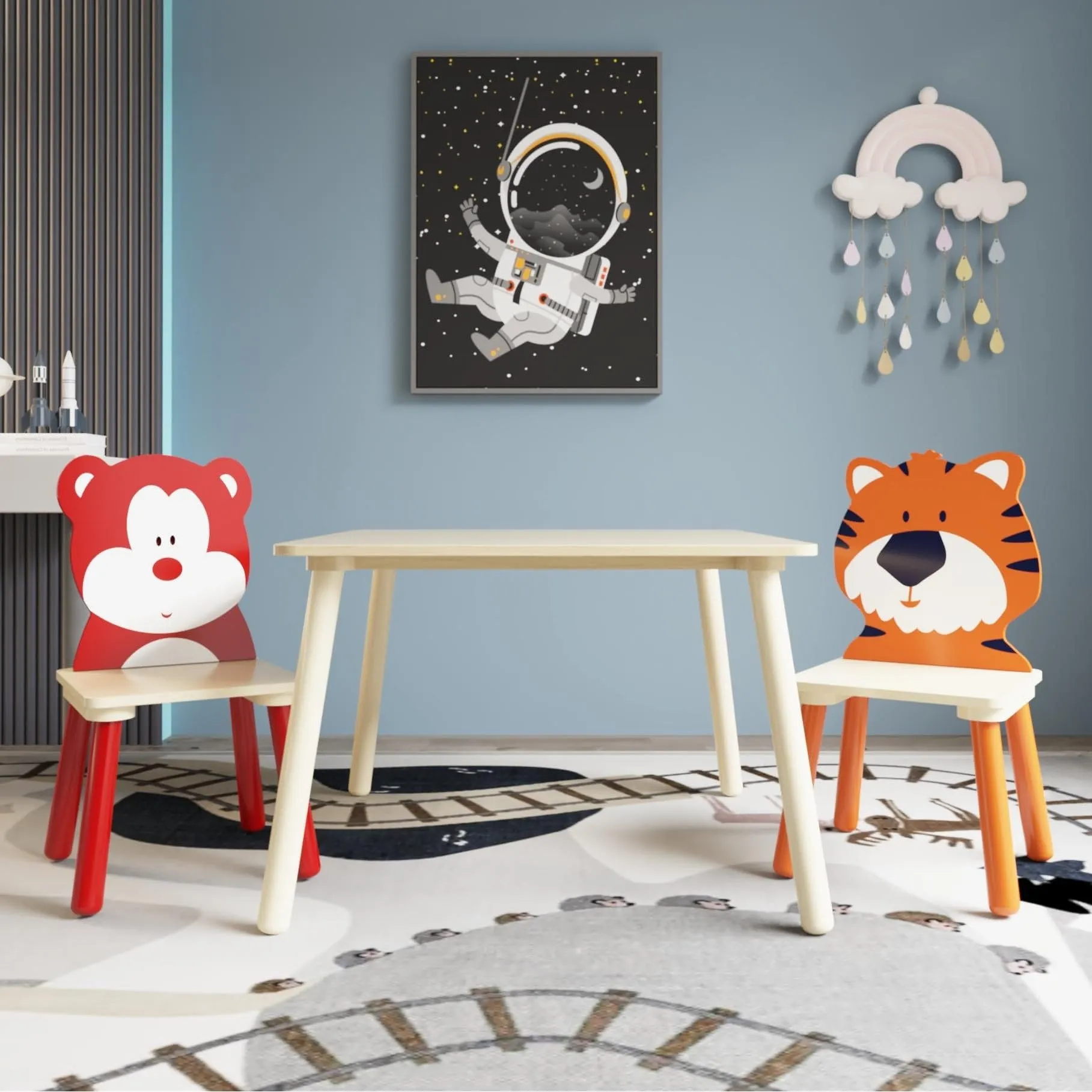 Kids Table and 2 Chairs Set Natural Modern Contemporary