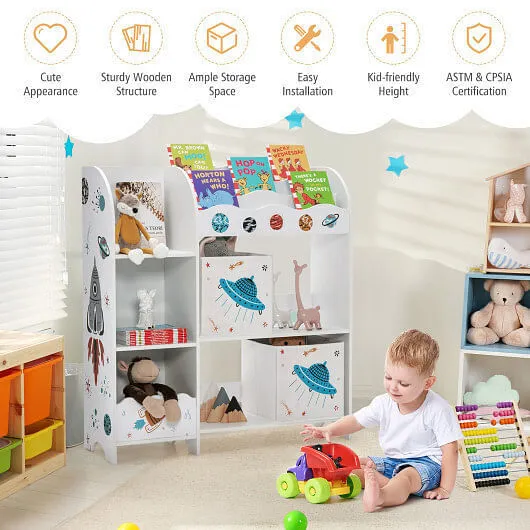 Kids Toy and Book Organizer Children with Storage Bins - Color: White