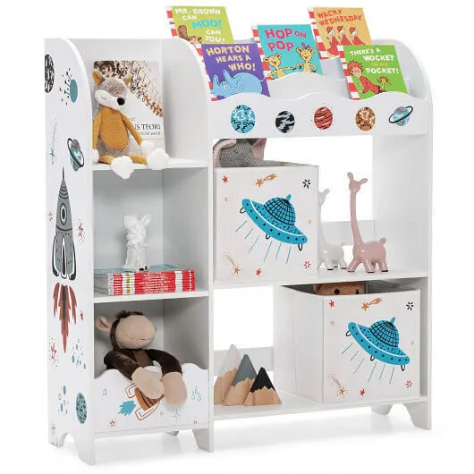 Kids Toy and Book Organizer Children with Storage Bins - Color: White