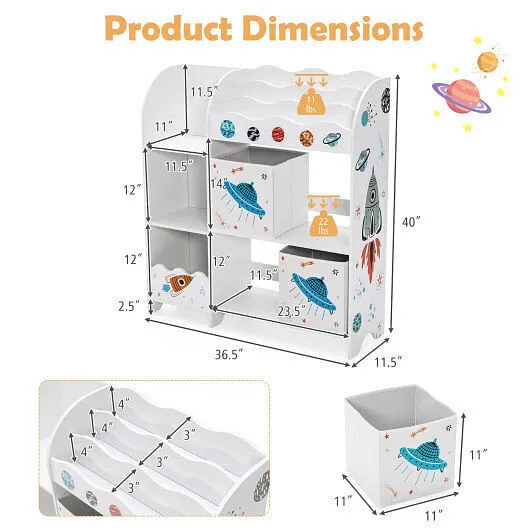 Kids Toy and Book Organizer Children with Storage Bins - Color: White