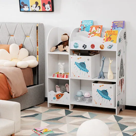 Kids Toy and Book Organizer Children with Storage Bins - Color: White