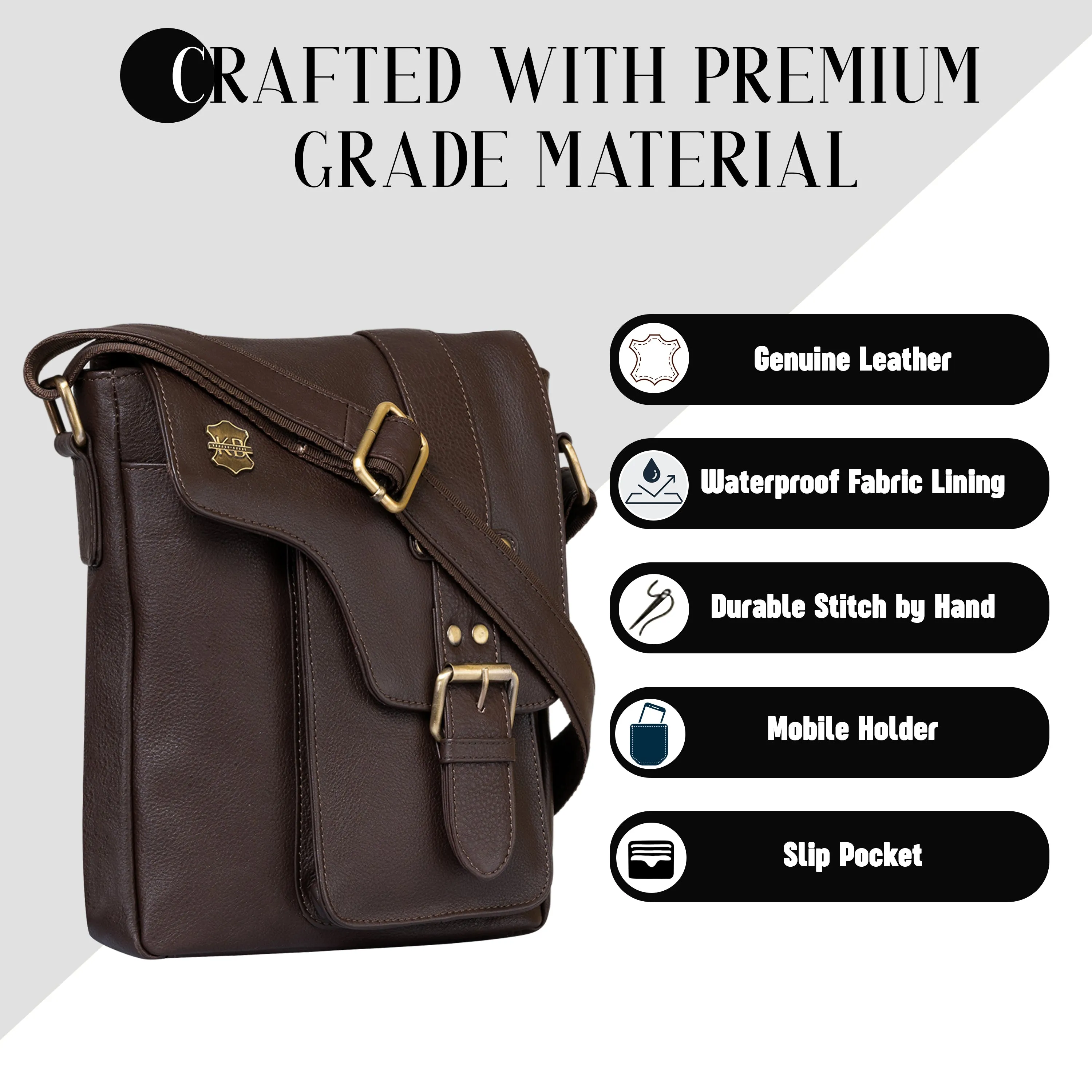 Kuger-Brent Prescott Brown Genuine Leather Unisex Sling Bag