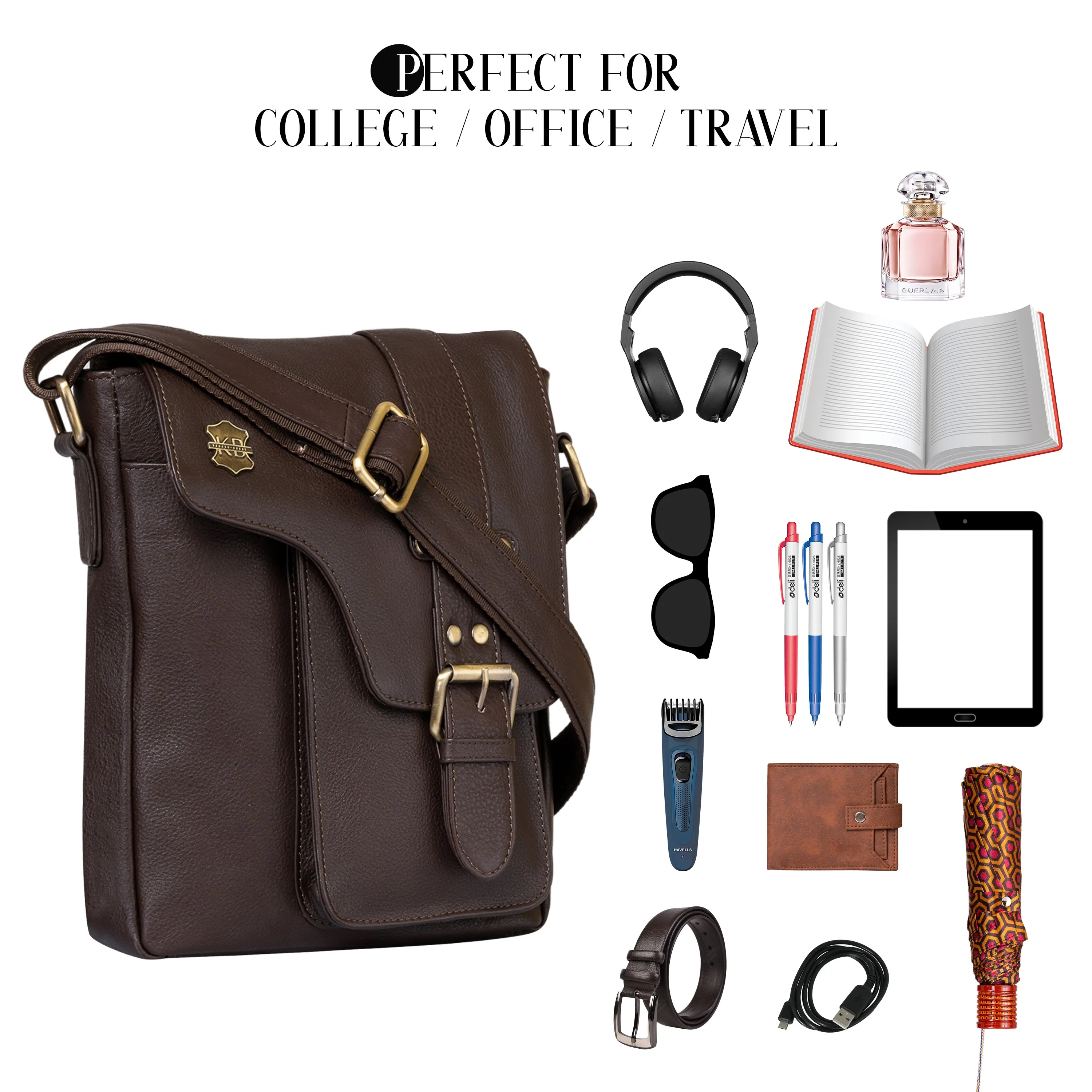 Kuger-Brent Prescott Brown Genuine Leather Unisex Sling Bag