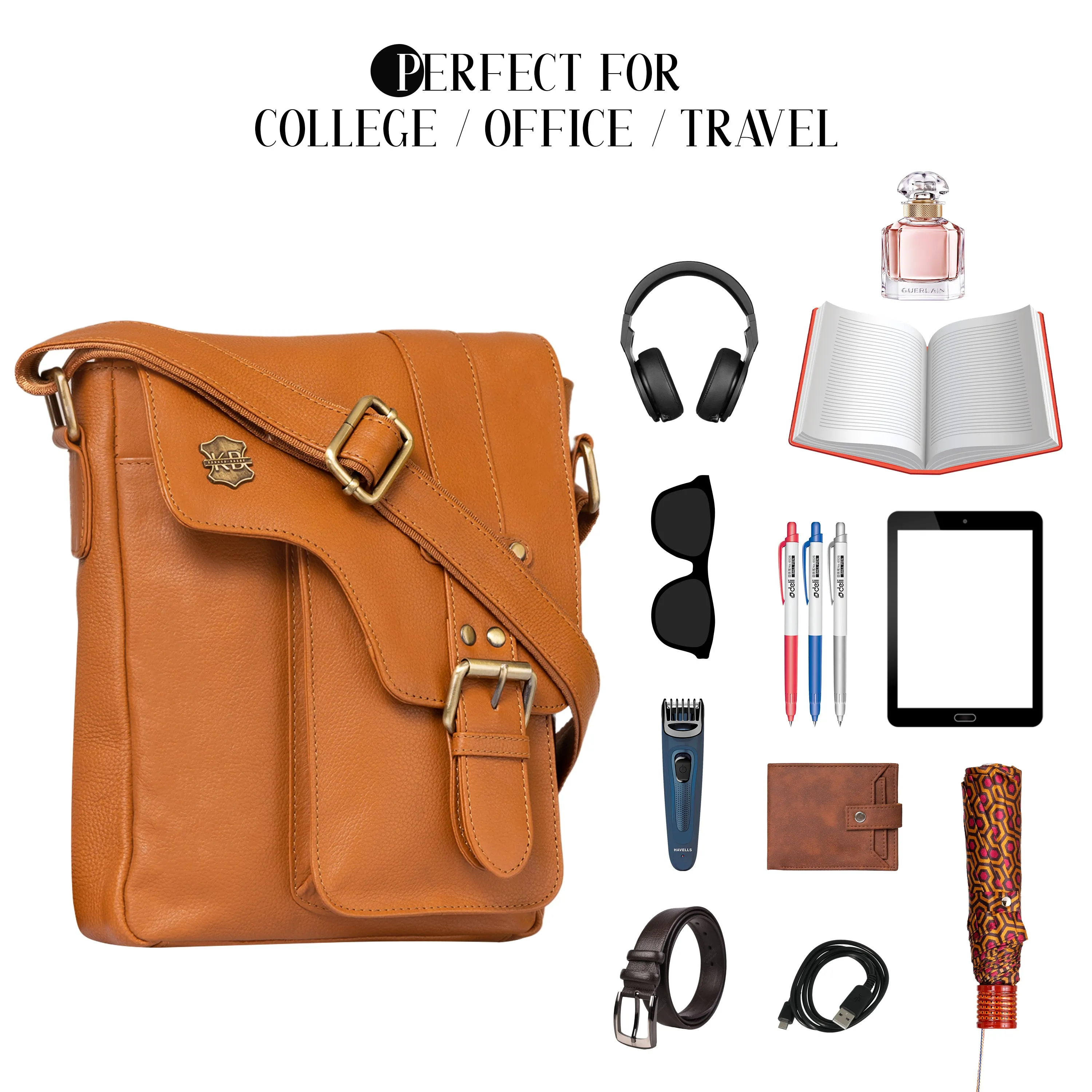 Kuger-Brent Prescott Cognac Genuine Leather Unisex Sling Bag