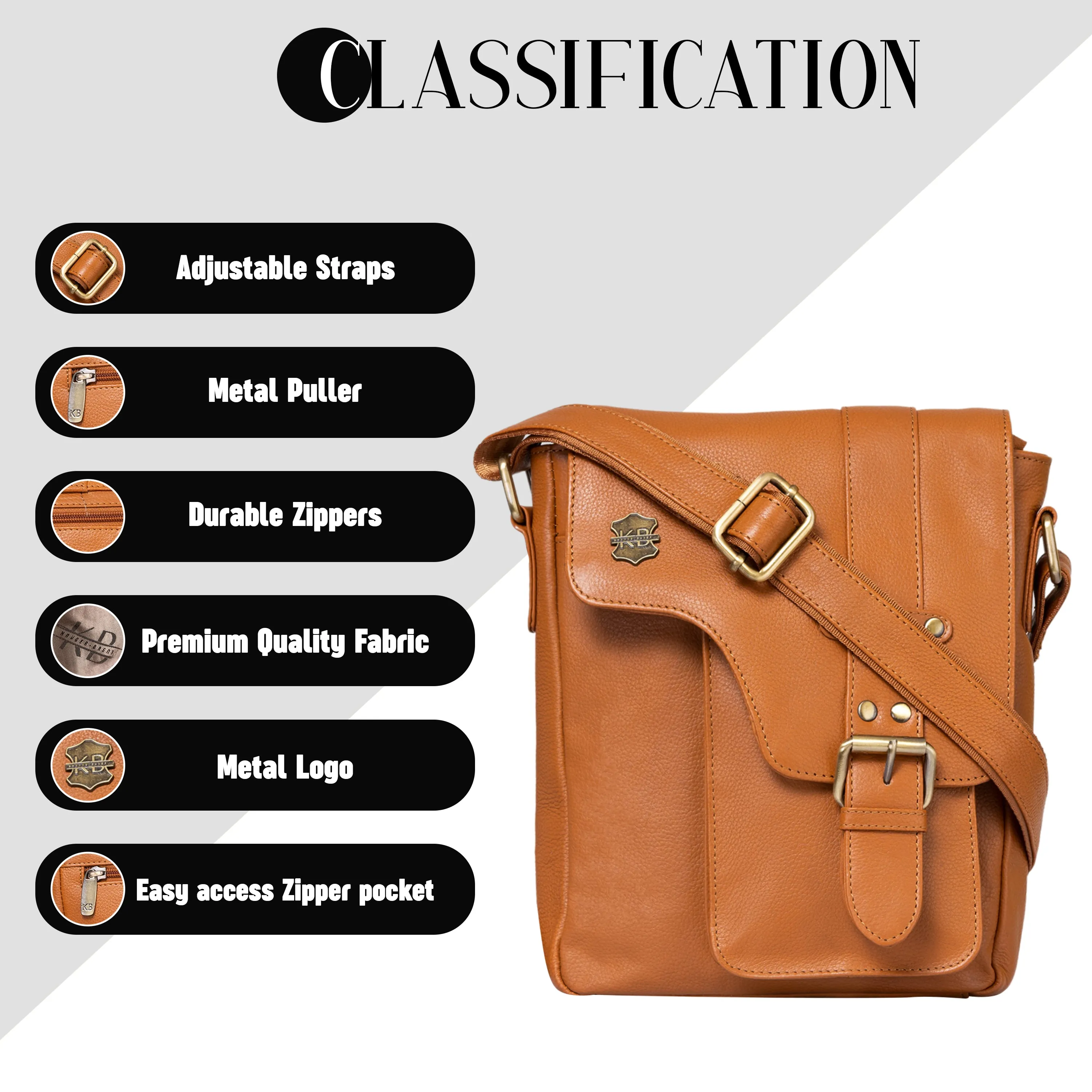 Kuger-Brent Prescott Cognac Genuine Leather Unisex Sling Bag