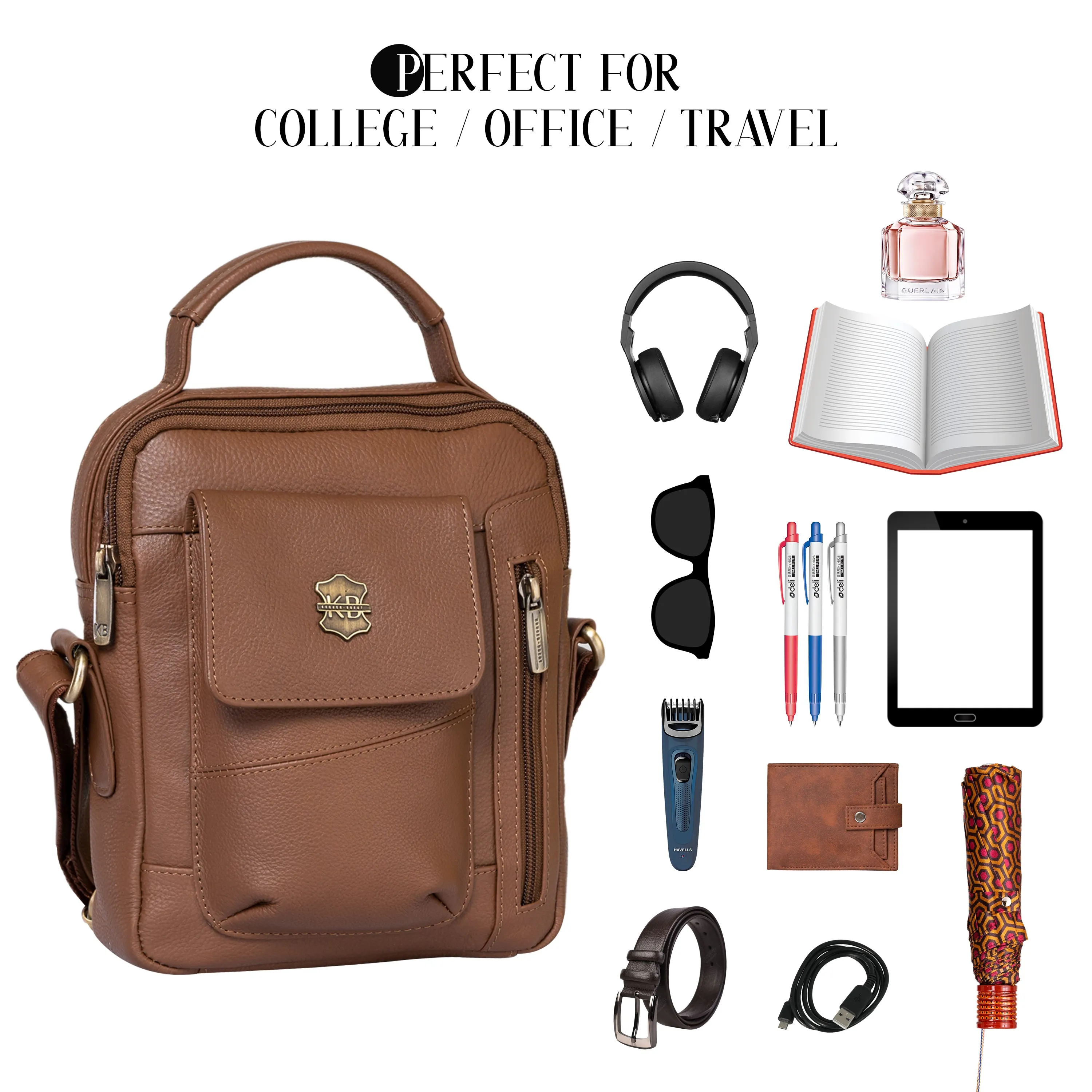 Kuger-Brent Vance Tan Genuine Leather Unisex Sling Bag
