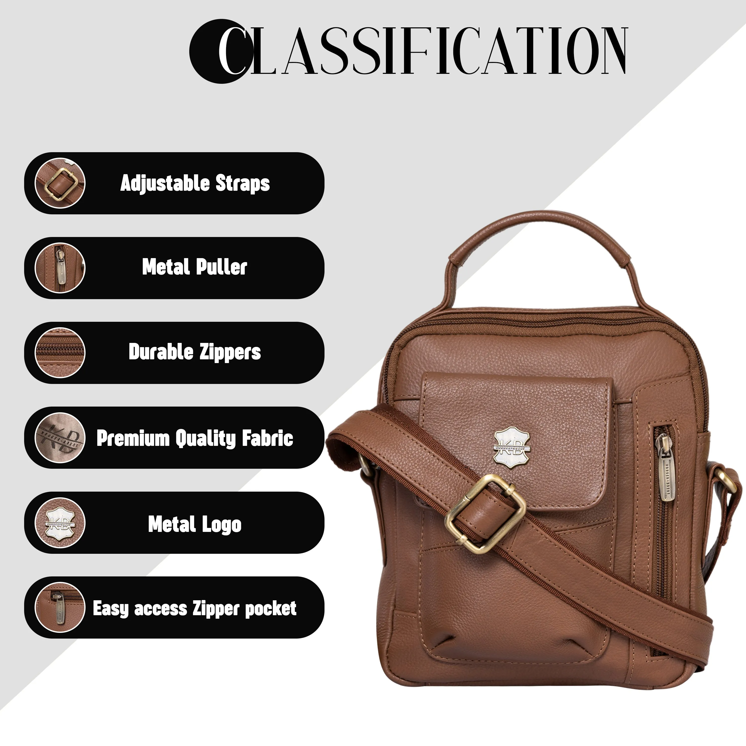 Kuger-Brent Vance Tan Genuine Leather Unisex Sling Bag