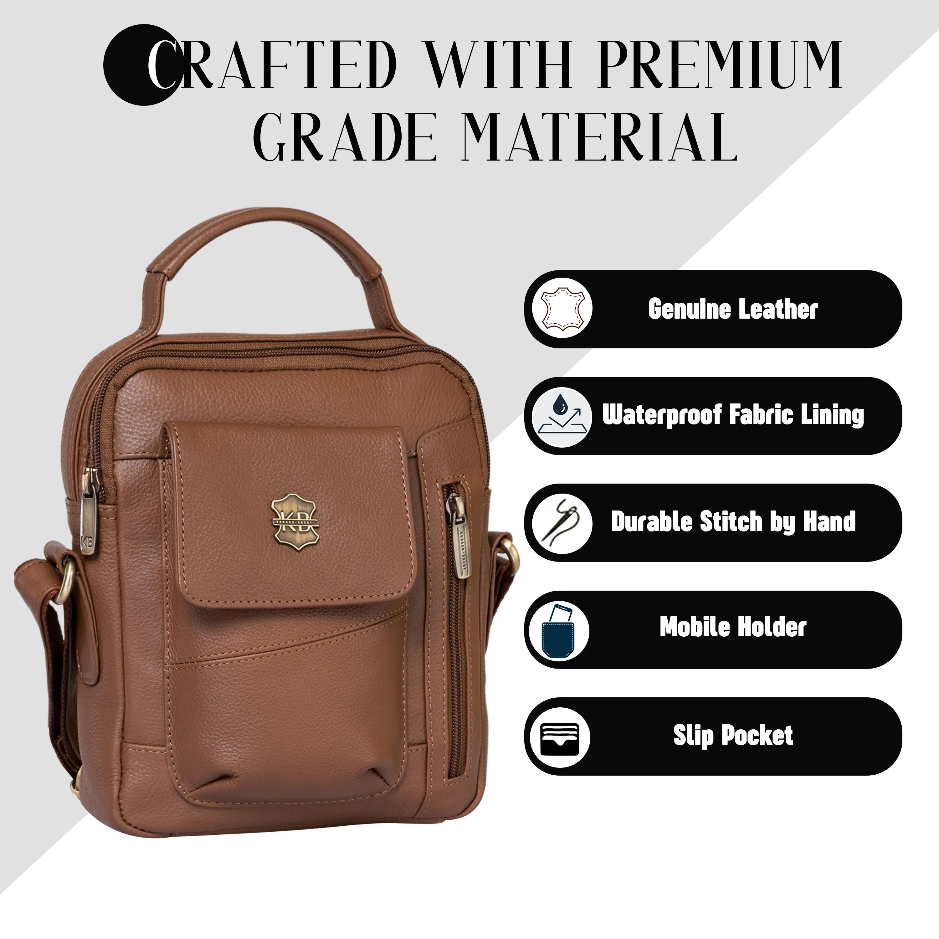 Kuger-Brent Vance Tan Genuine Leather Unisex Sling Bag