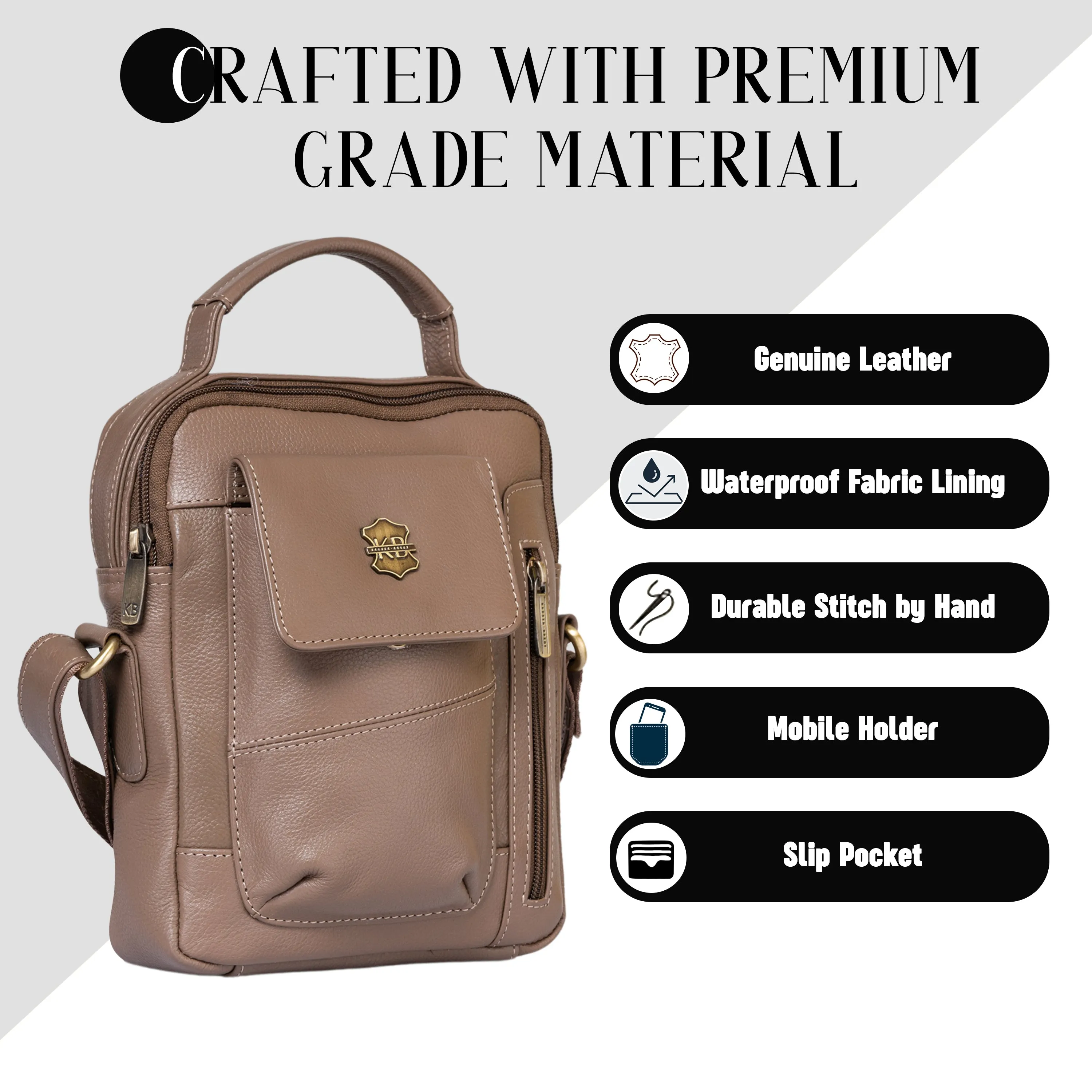 Kuger-Brent Vance Taupe Genuine Leather Unisex Sling Bag