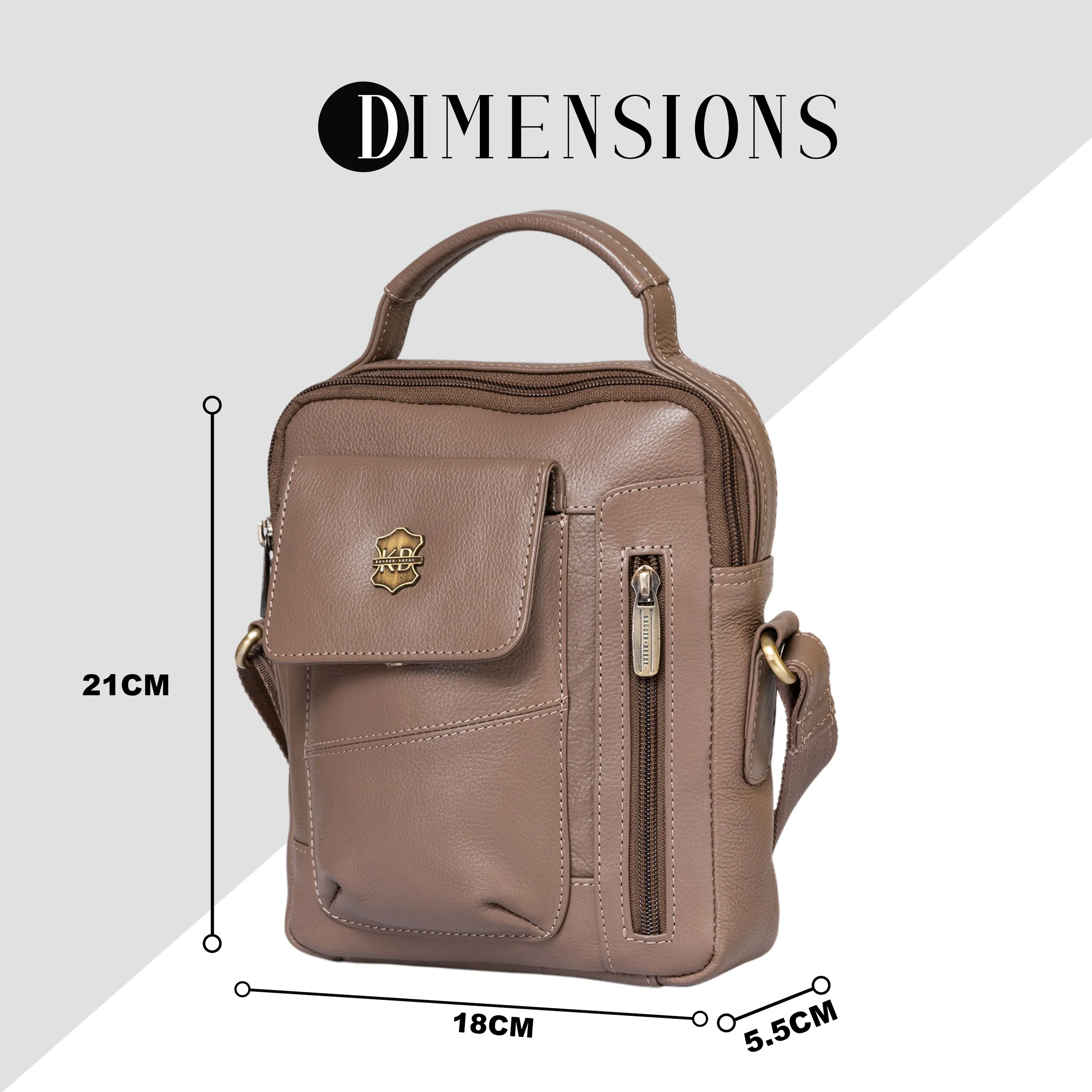 Kuger-Brent Vance Taupe Genuine Leather Unisex Sling Bag