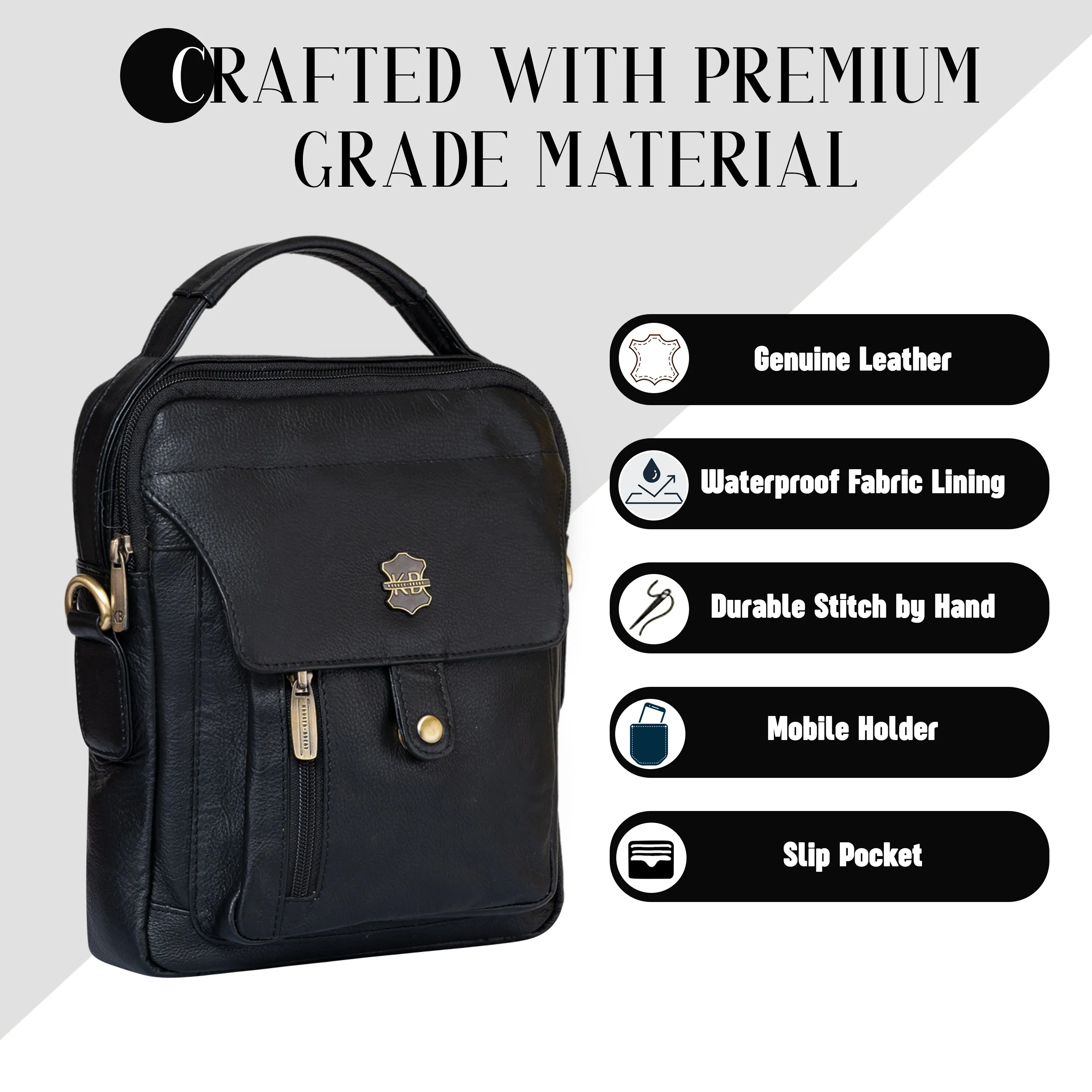 Kuger-Brent Zephyr Black Genuine Leather Unisex Sling Bag