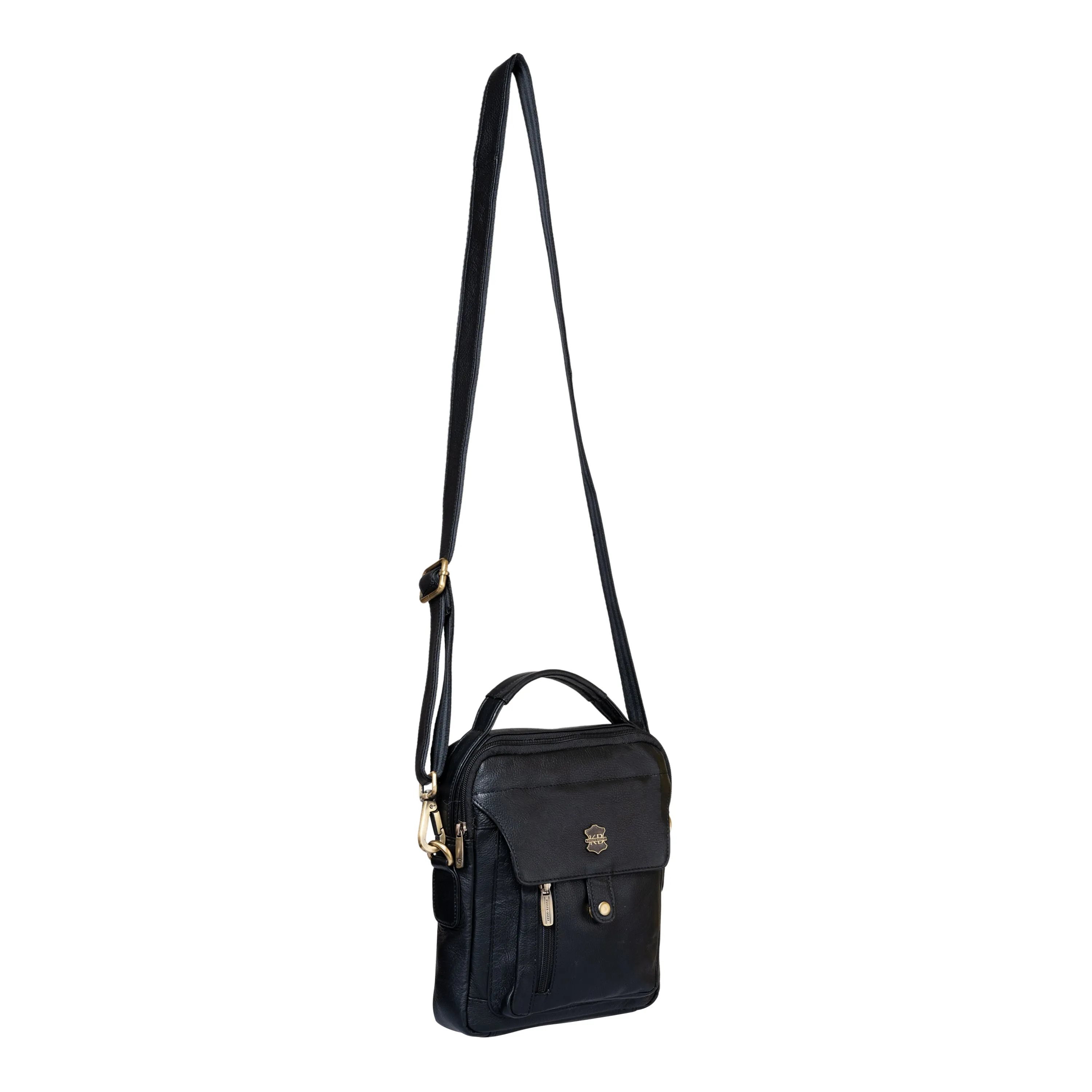 Kuger-Brent Zephyr Black Genuine Leather Unisex Sling Bag
