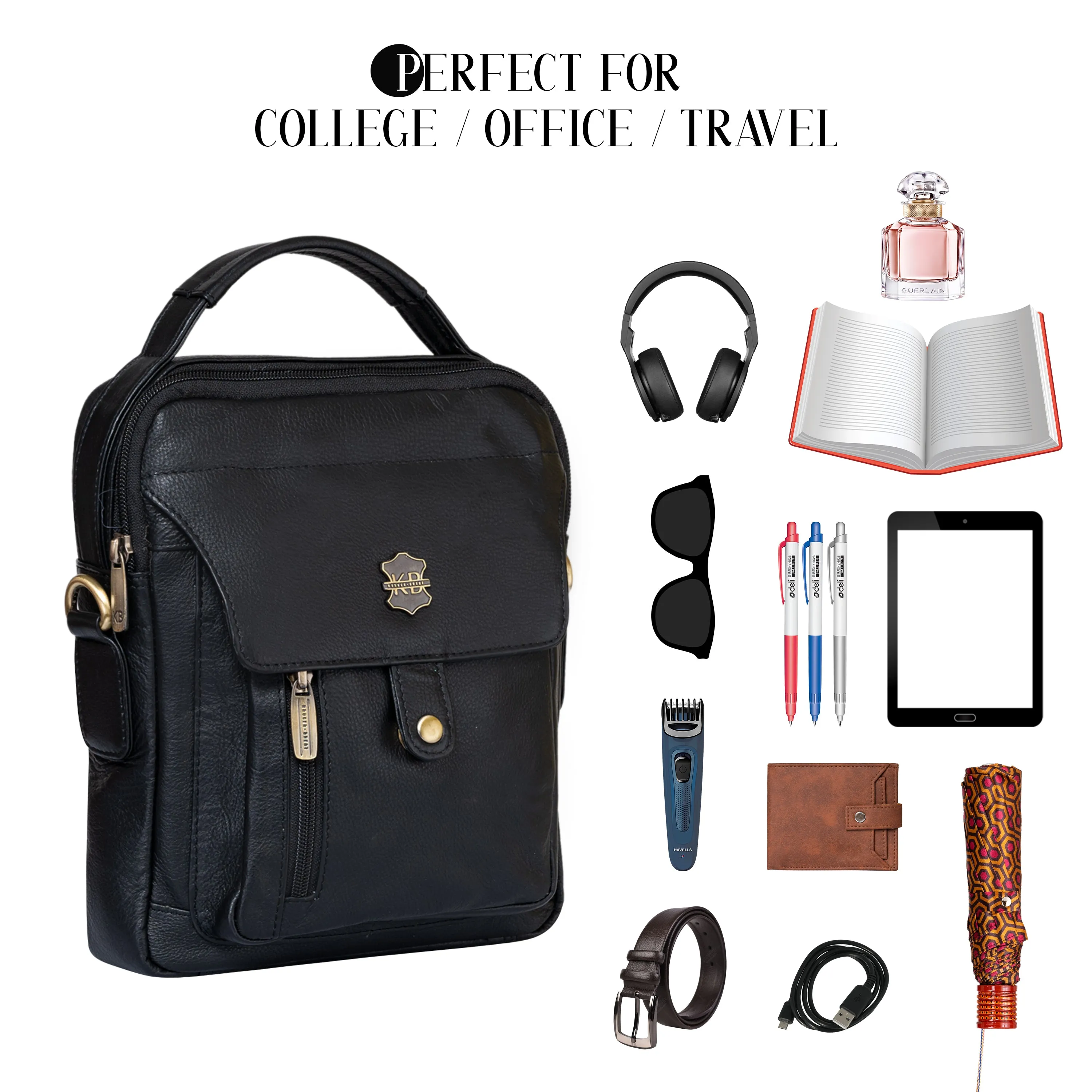 Kuger-Brent Zephyr Black Genuine Leather Unisex Sling Bag