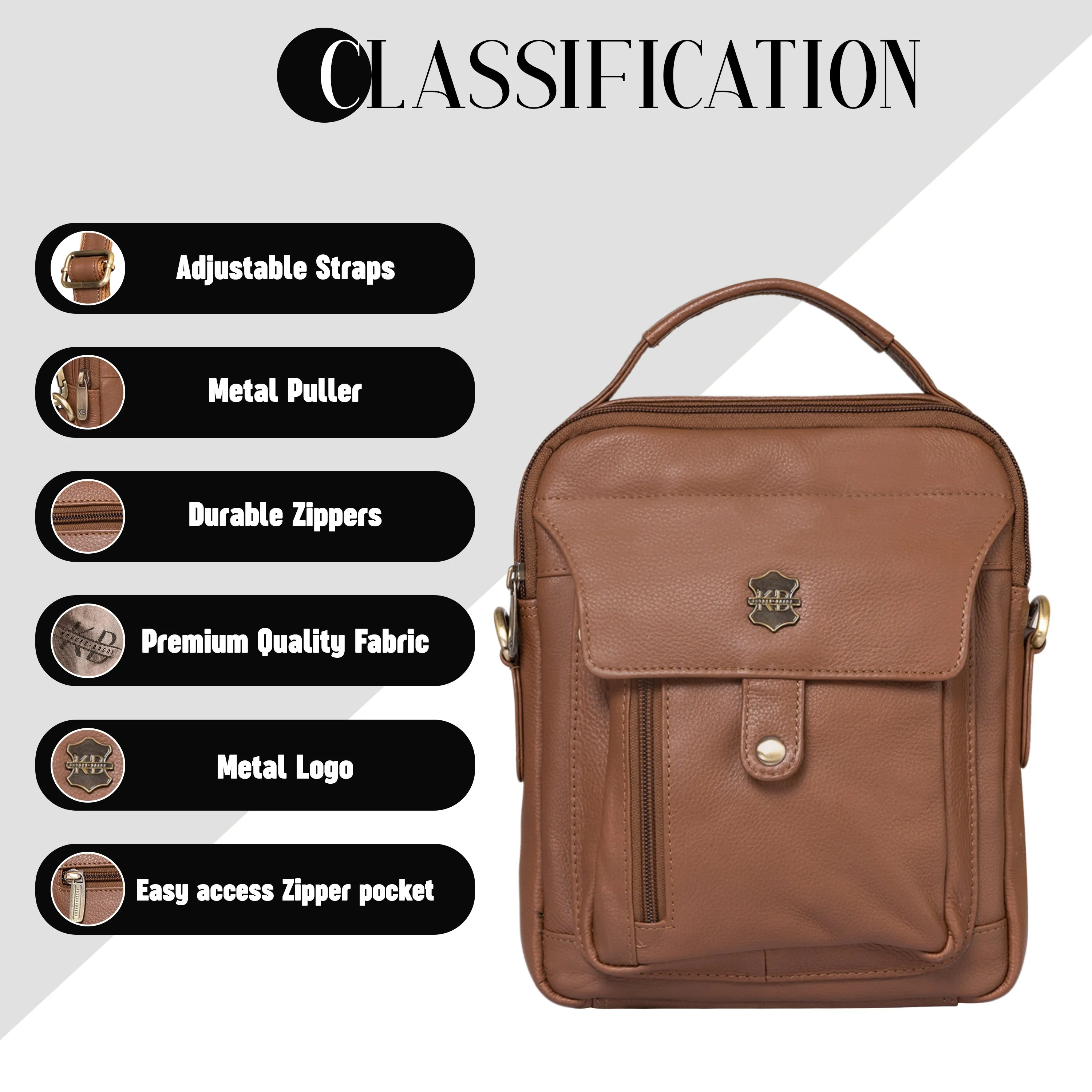 Kuger-Brent Zephyr Tan Genuine Leather Unisex Sling Bag