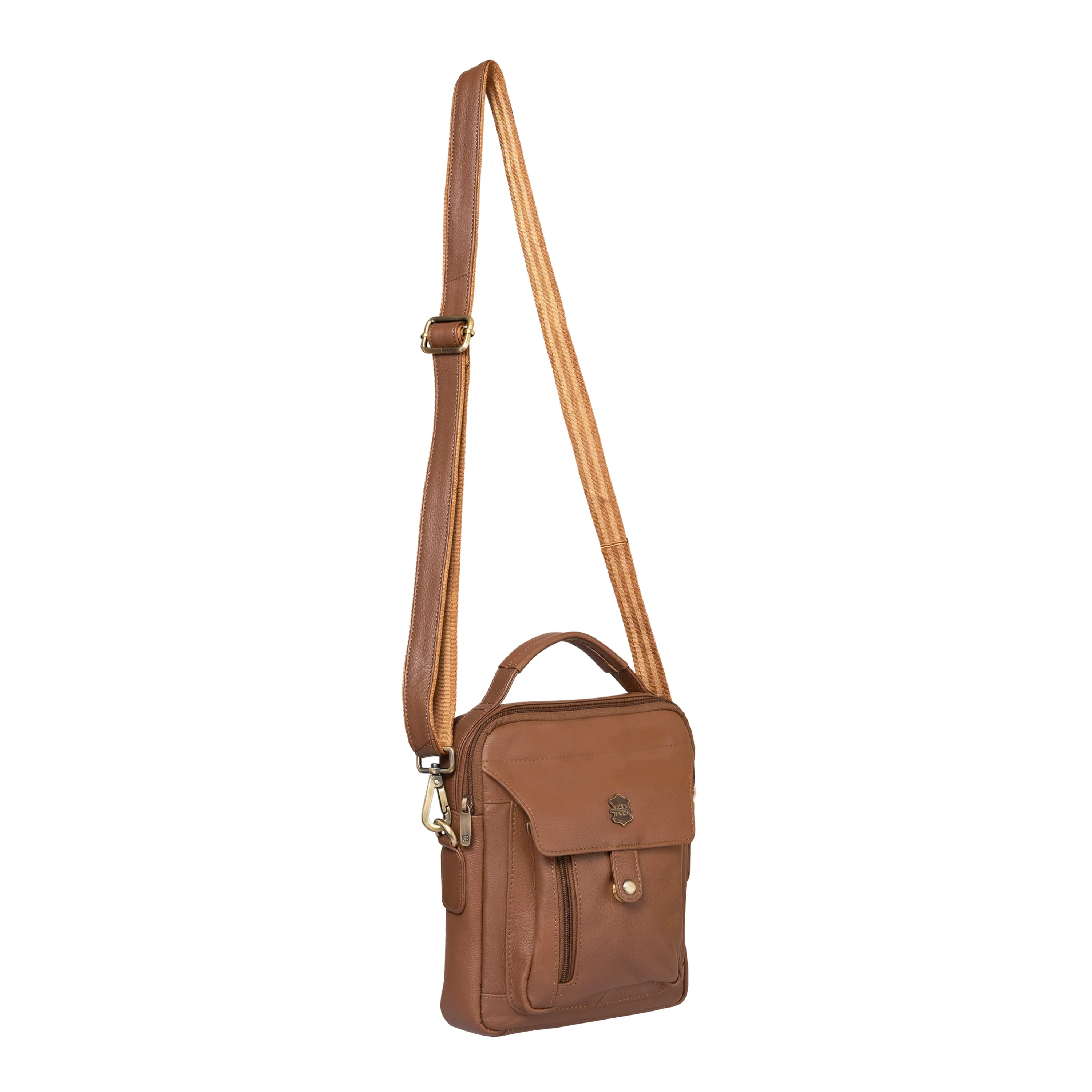 Kuger-Brent Zephyr Tan Genuine Leather Unisex Sling Bag