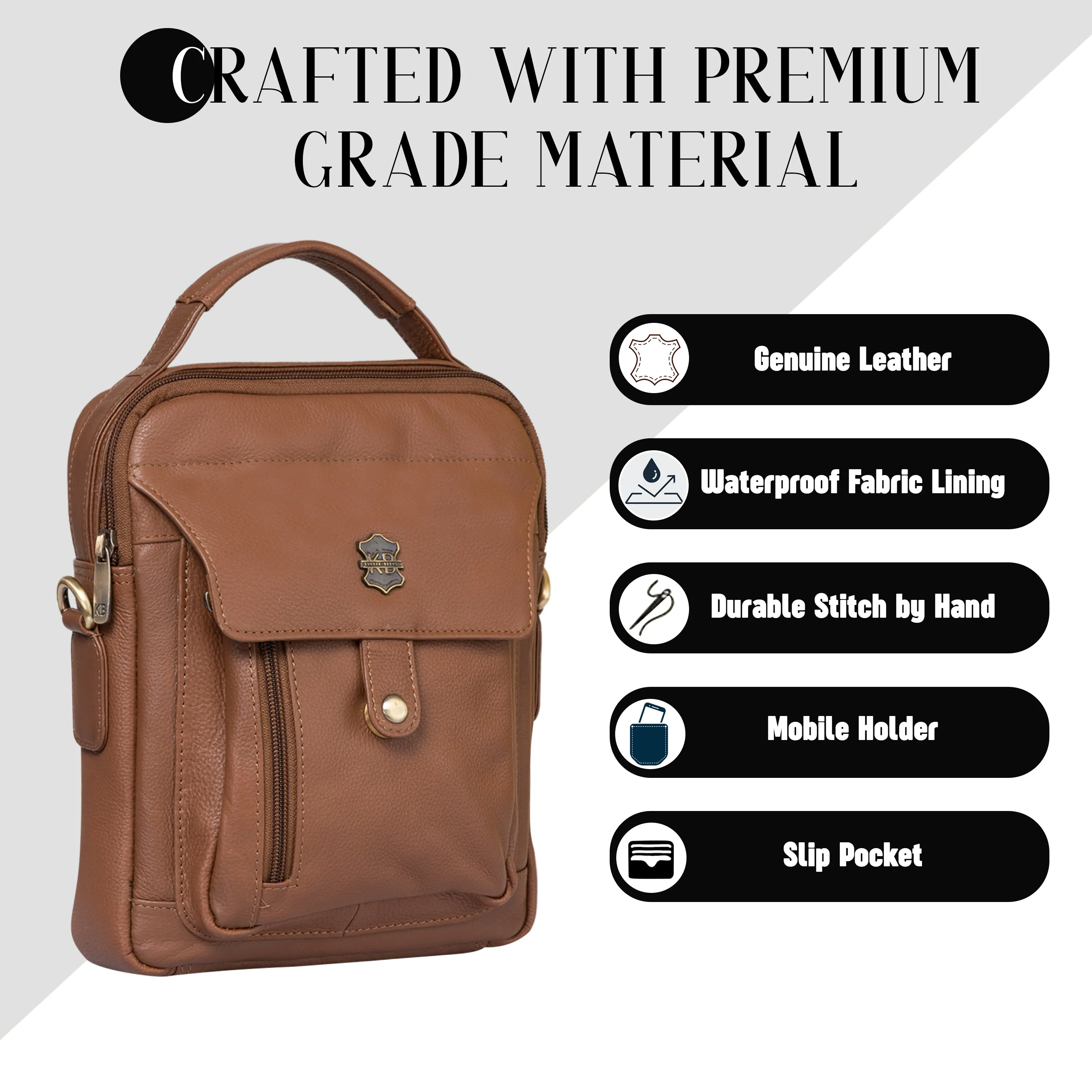 Kuger-Brent Zephyr Tan Genuine Leather Unisex Sling Bag