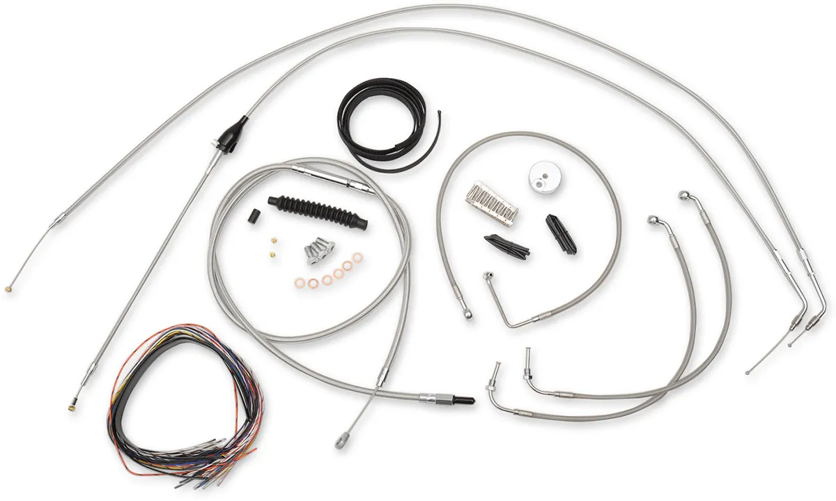LA Choppers LA-8006KT2B-13 Complete Handlebar Cable/Brake & Clutch Line/Wire Kit - Stainless Braided