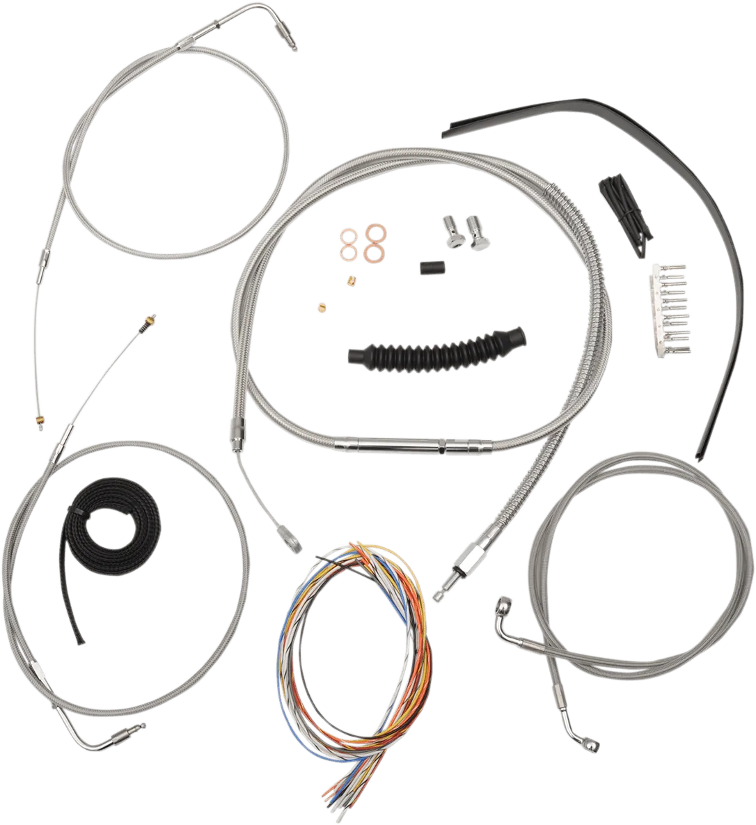LA Choppers LA-8210KT2B-19 Complete Handlebar Cable/Brake & Clutch Line/Wire Kit - Stainless Braided