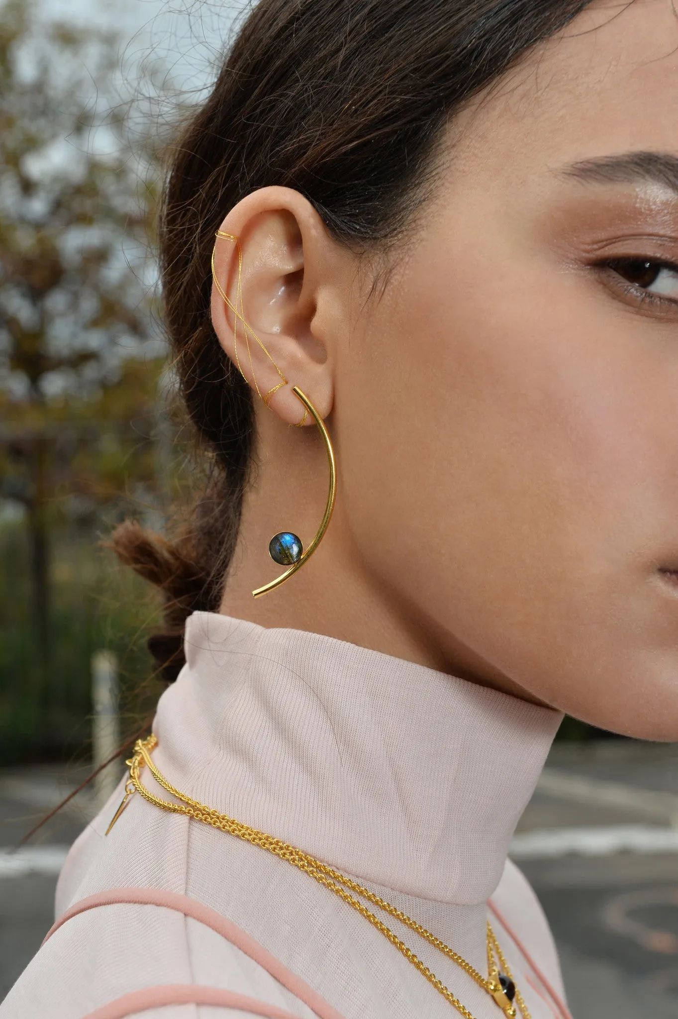 Labradorite Arc Earring in Gold