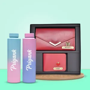 Lady Wallet & Men's Wallet & Personalised Couple Rainbow Classic WaterBottle - Wine