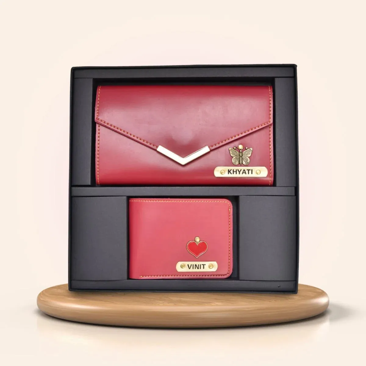 Lady Wallet & Men's Wallet & Personalised Couple Rainbow Classic WaterBottle - Wine