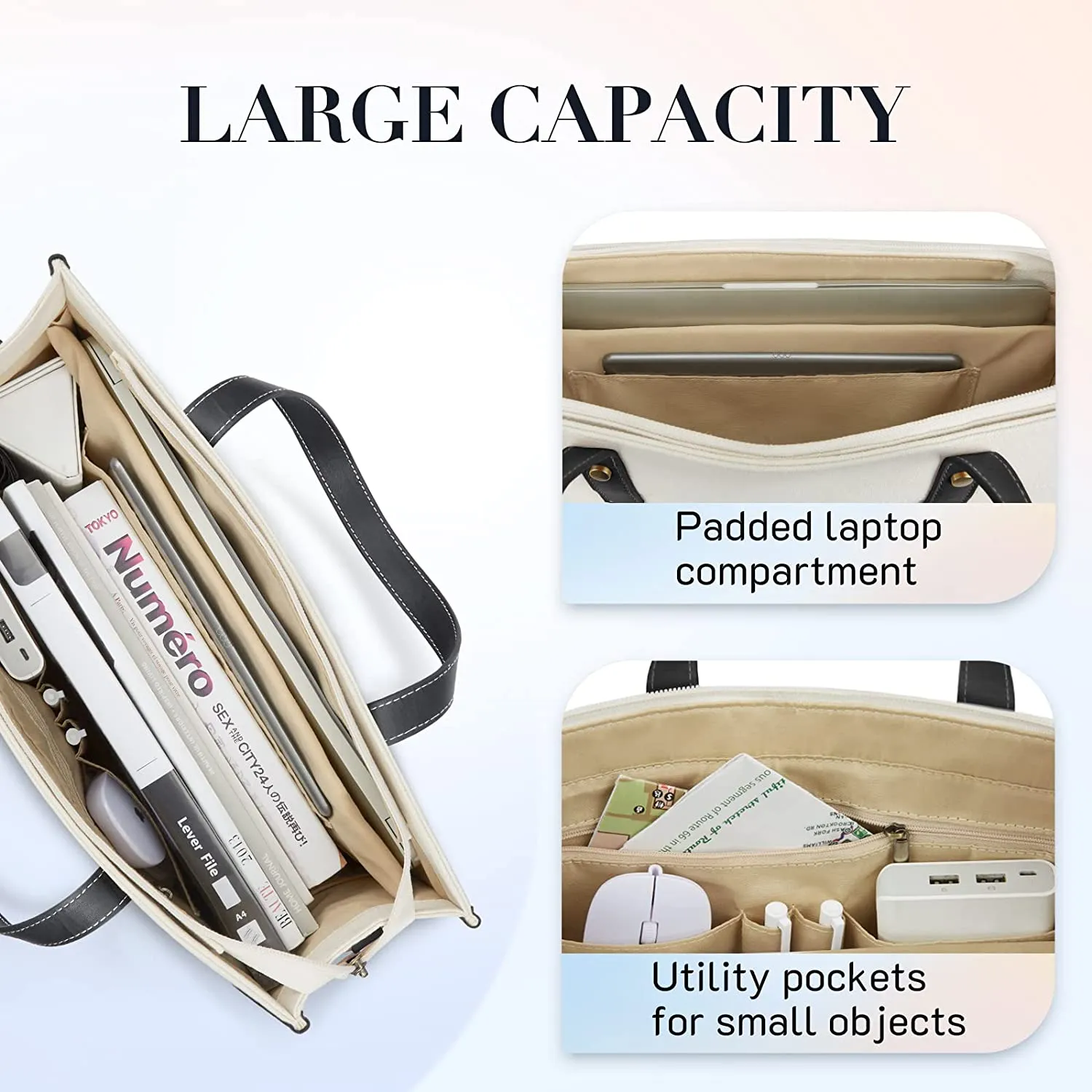 Laptop Tote Bag Canvas Laptop Bag 15.6 inch Work Shoulder Bags Casual Briefcase Handbag for Travel, Office, School