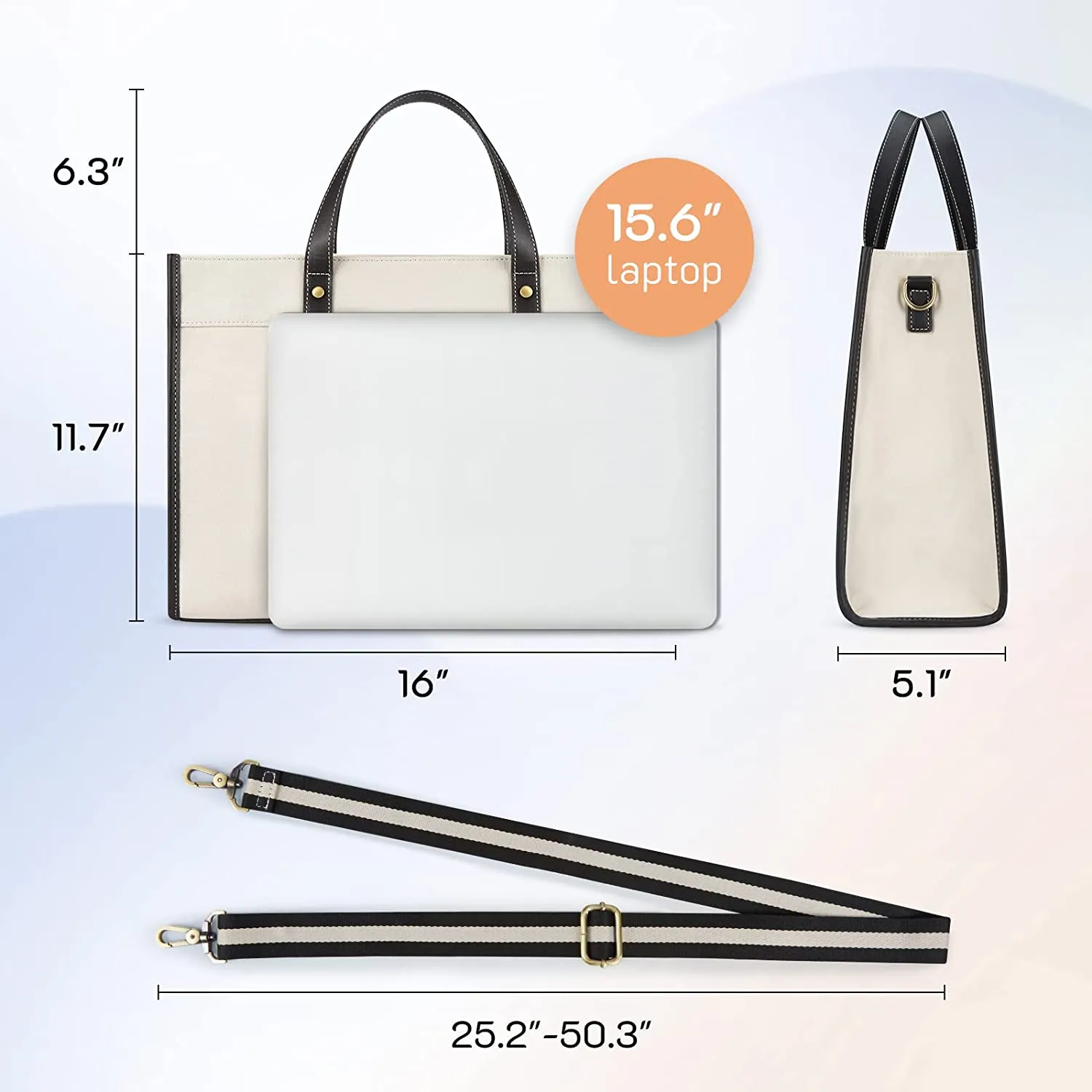 Laptop Tote Bag Canvas Laptop Bag 15.6 inch Work Shoulder Bags Casual Briefcase Handbag for Travel, Office, School