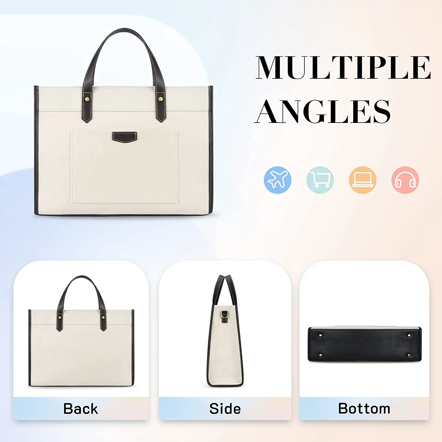 Laptop Tote Bag Canvas Laptop Bag 15.6 inch Work Shoulder Bags Casual Briefcase Handbag for Travel, Office, School