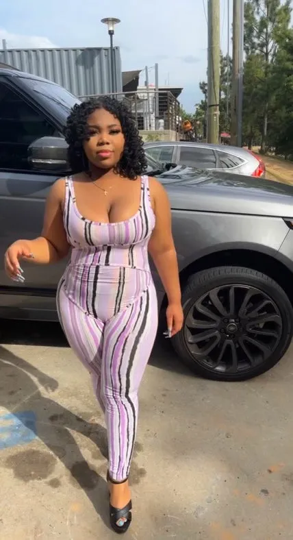 Lavender Stripe Corset Style  Jumpsuit with Mask‼️