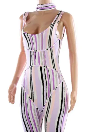 Lavender Stripe Corset Style  Jumpsuit with Mask‼️