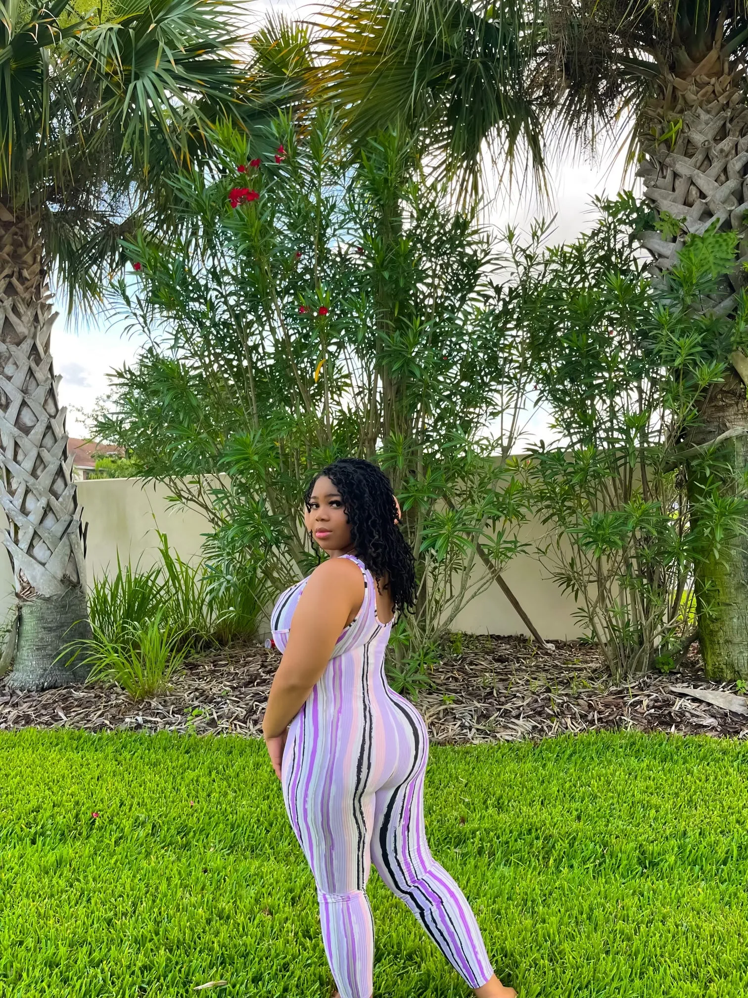 Lavender Stripe Corset Style  Jumpsuit with Mask‼️