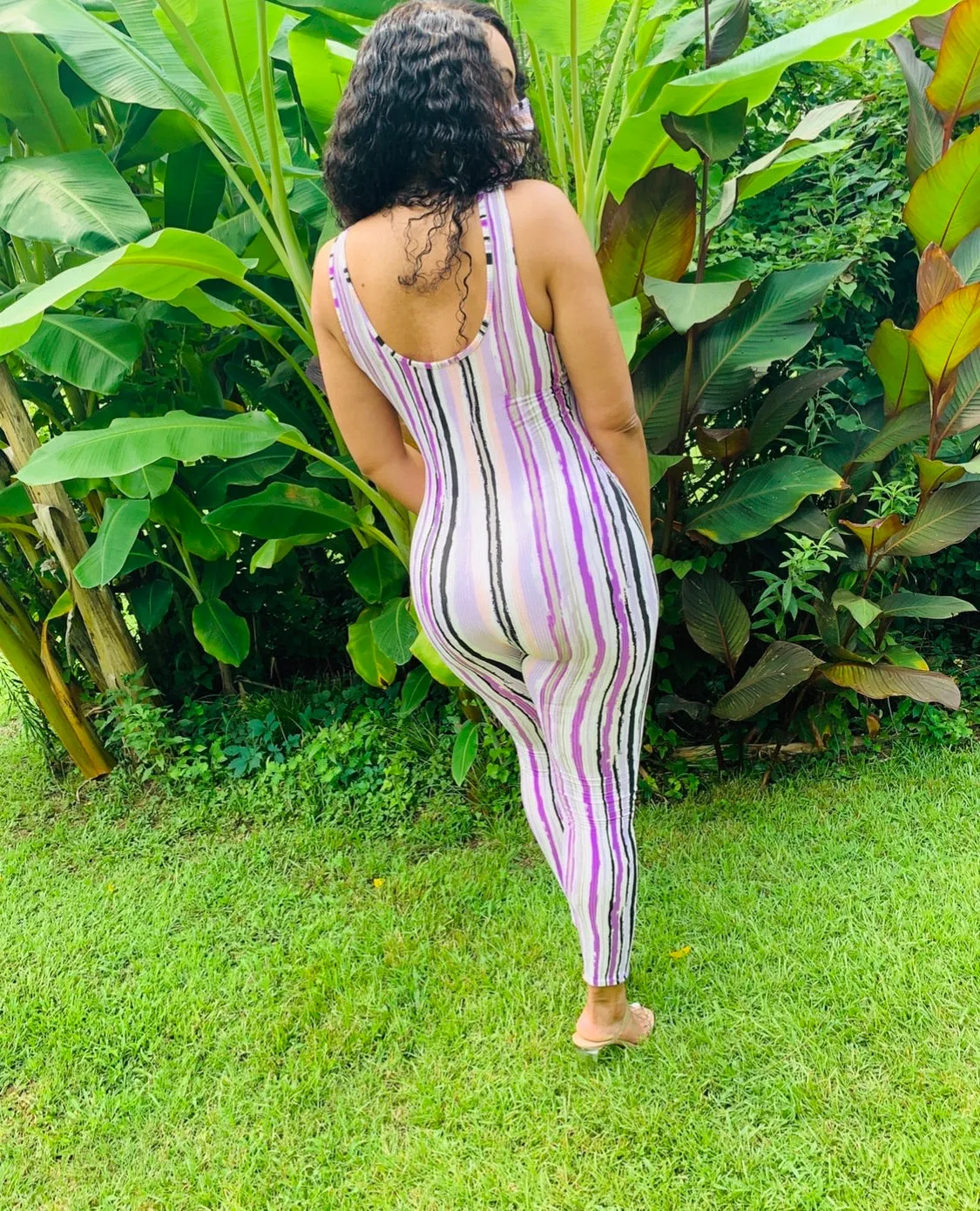 Lavender Stripe Corset Style  Jumpsuit with Mask‼️